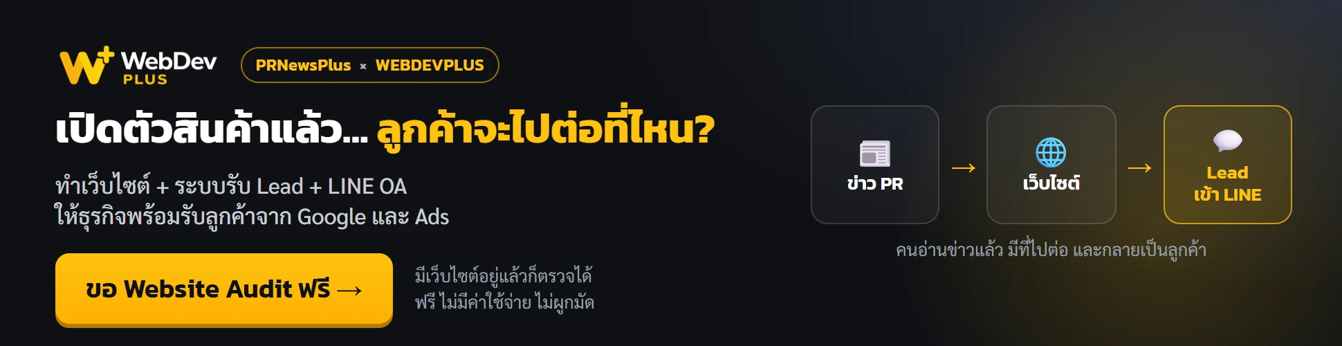 WEBDEVPLUS — เปิดตัวสินค้าแล้ว ลูกค้าจะไปต่อที่ไหน? ขอ Website Audit ฟรี