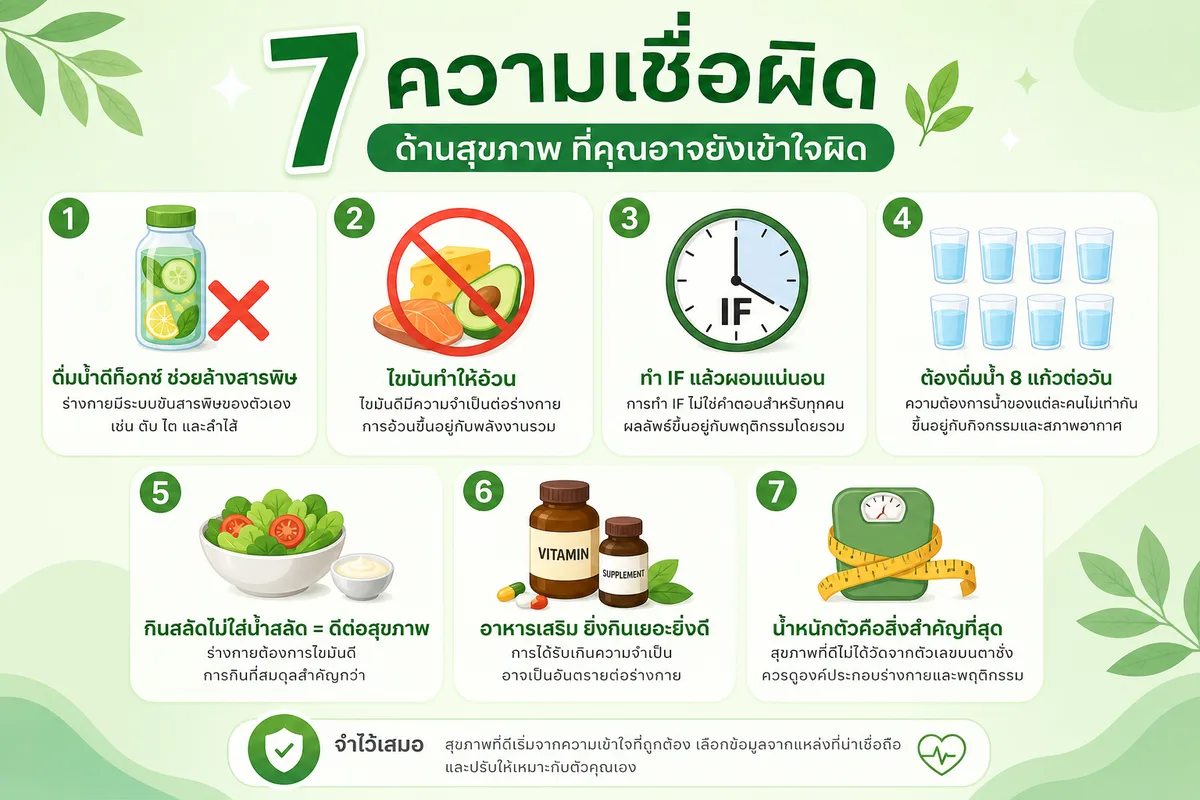7 ความเชื่อผิดเรื่องสุขภาพที่คนไทยยังทำอยู่ในปี 2569 — นักโภชนาการและแพทย์ยืนยัน