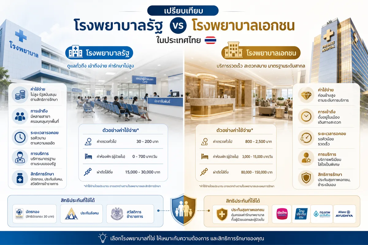 โรงพยาบาลรัฐ vs เอกชน ปี 2569: ค่าใช้จ่ายจริงต่างกันเท่าไร และประกันสุขภาพแบบไหนคุ้มกว่ากัน