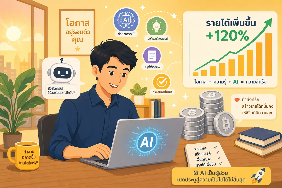 หาเงินเสริมด้วย AI 5,000–15,000 บาท/เดือน: 6 วิธีที่คนไทยทำอยู่จริงในปี 2569