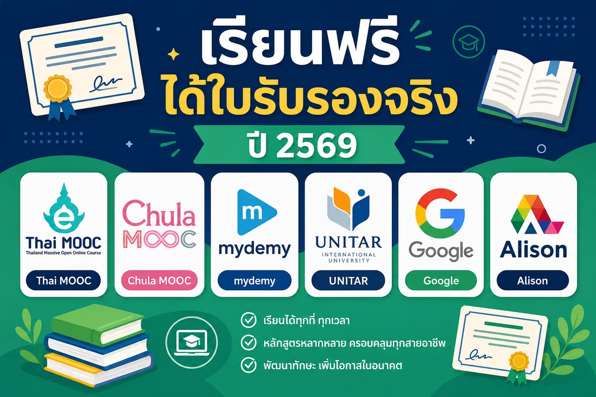 Upskill ฟรีในปี 2569: 6 แพลตฟอร์มเรียนออนไลน์ได้ใบรับรองจริง ไม่ต้องจ่ายแม้แต่บาทเดียว