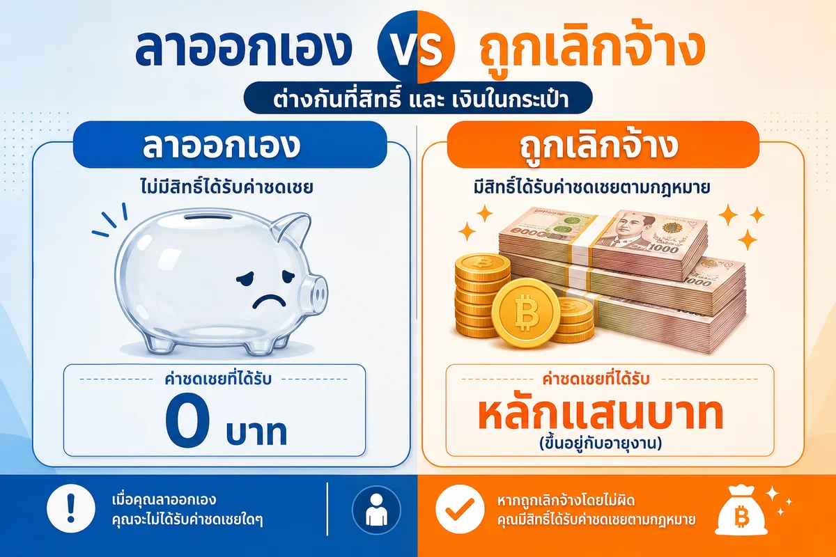 ลาออกเองสูญเงินชดเชยเท่าไหร่? เปรียบตัวเลขจริง "โดนไล่ออก" vs "ถูกกดให้ลาออกเอง"