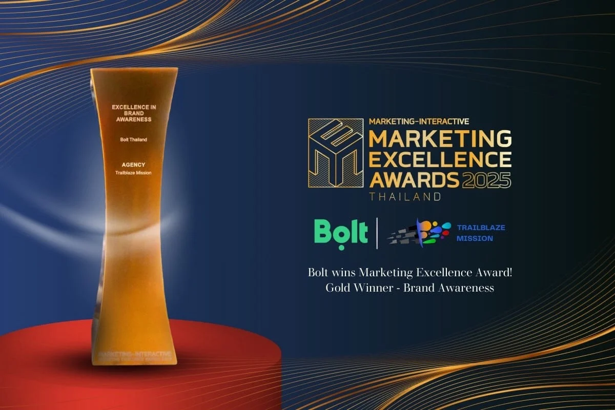 Trailblaze Mission คว้ารางวัล Gold จาก Marketing Excellence Awards 2025 ตอกย้ำความสำเร็จในฐานะผู้อยู่เบื้องหลังการสร้างการรับรู้แบรนด์ Bolt Thailand