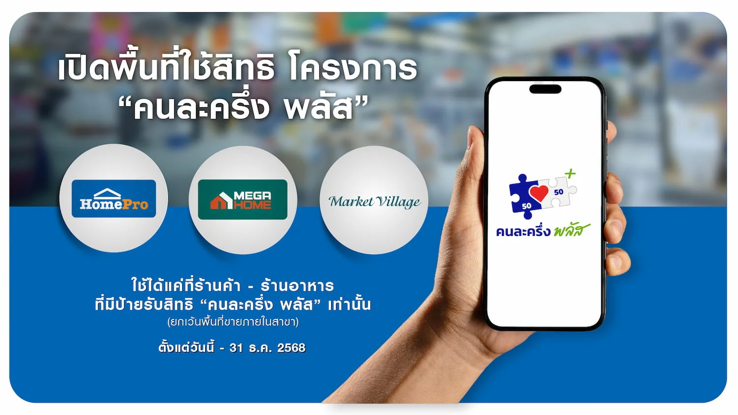 โฮมโปร–เมกาโฮม–มาร์เก็ต วิลเลจ เปิดพื้นที่ร้านค้าเช่า-ร้านอาหาร รองรับการใช้สิทธิ "คนละครึ่ง พลัส" กว่า 250 ร้านค้าทั่วประเทศ